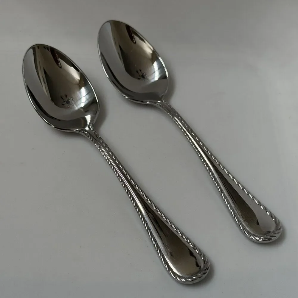2pc Oneida Belmont-Lyons Teaspoons 6” Stainless Glossy Rope Edge China